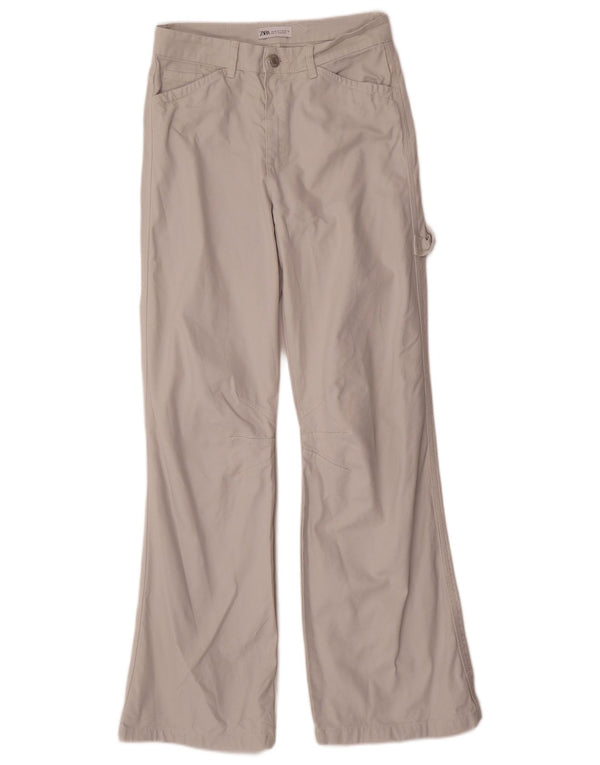 Zara Pantalon décontracté Carpenter Flare pour femme EU 36 XS W26 L32 Gris Coton