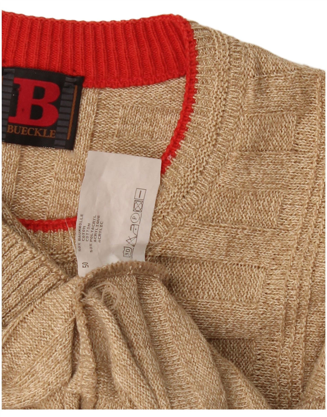 Bueckle Pull col rond homme IT 50 coton rayé beige moyen