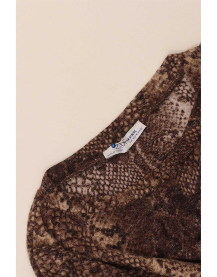 Zara Femme Top Manches 3/4 UK 14 Marron Moyen Imprimé Animal