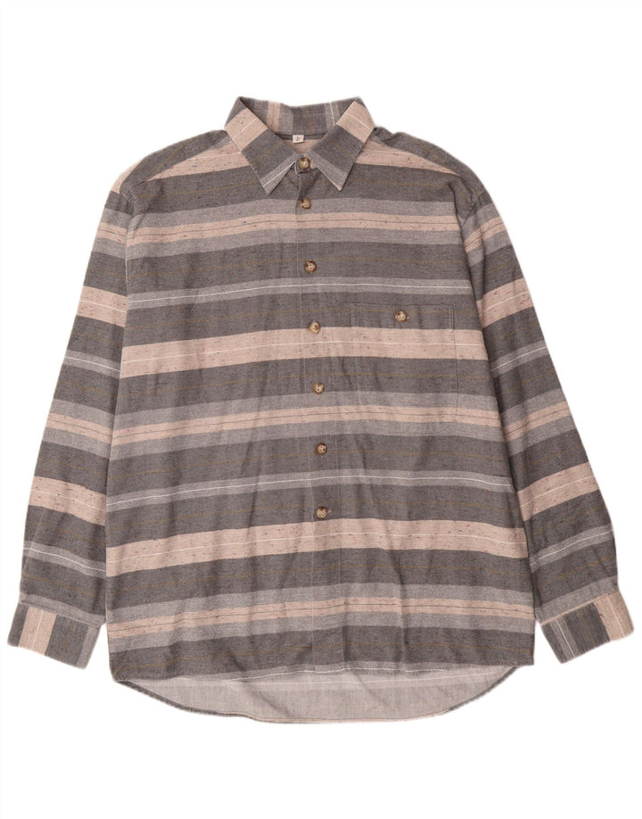 Stefano Chemise en flanelle pour homme Taille 42 Large Gris Rayé