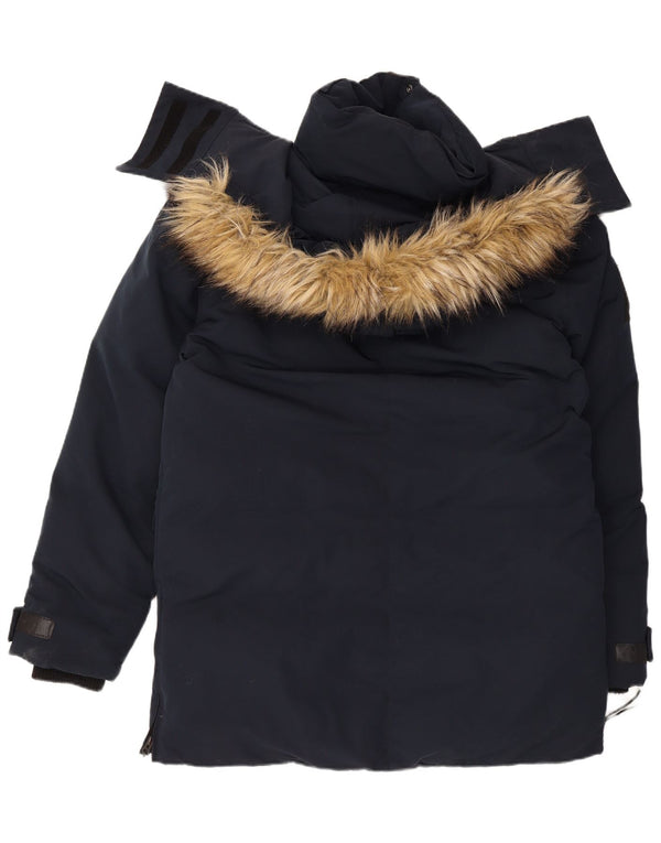 Superdry Manteau rembourré à capuche pour hommes UK 40 Large Bleu Marine Polyester