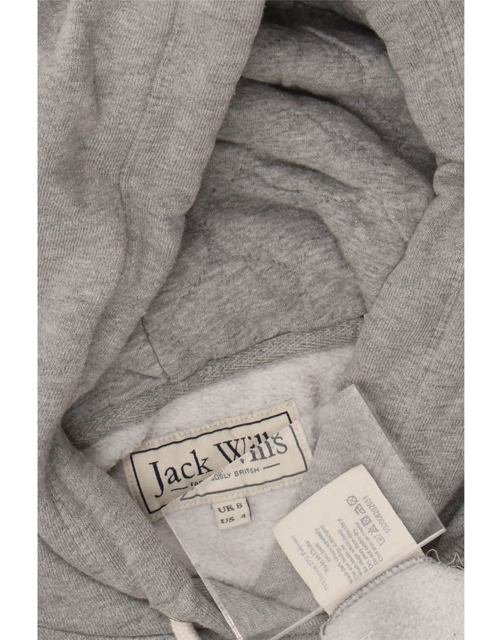JACK WILLS Pull à capuche graphique pour femme UK 8 petit coton gris