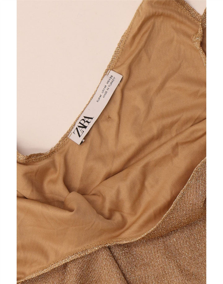 Zara Robe Slip Femme UK 12 Polyester Doré Moyen