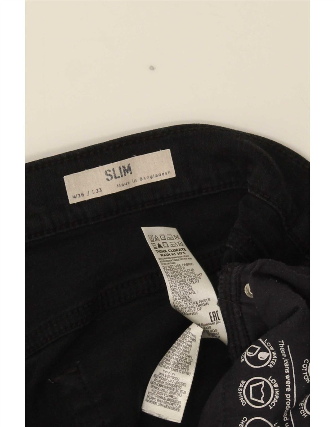 Marks & Spencer Jean Slim Homme W36 L33 Coton Noir
