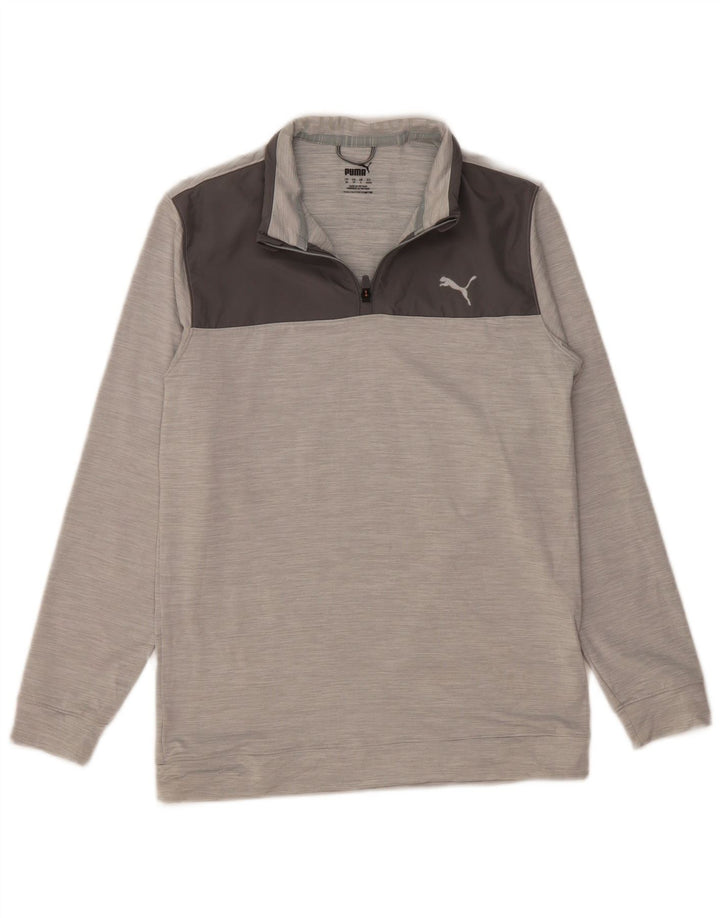 PUMA Sweat-shirt à col zippé pour homme, petit, gris, color block, polyester
