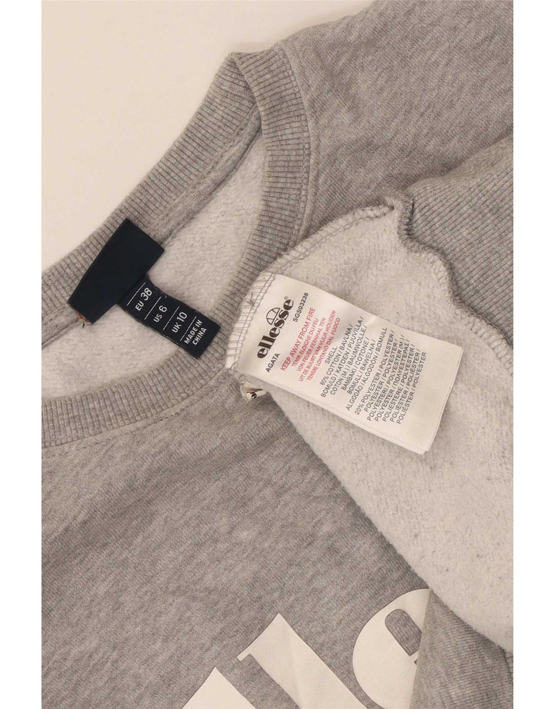 Ellesse Sweat-shirt surdimensionné graphique pour femme UK 10 Petit gris moucheté