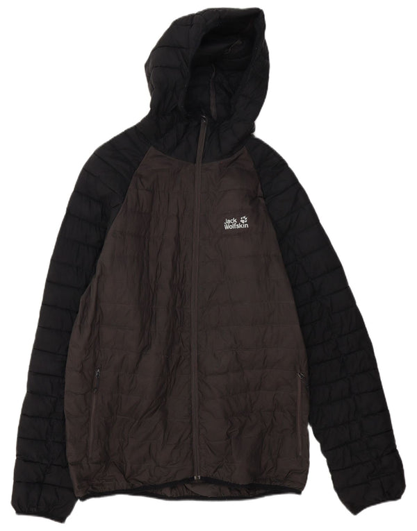 Jack Wolfskin Veste matelassée à capuche pour homme UK 40 Large Gris Colorblock