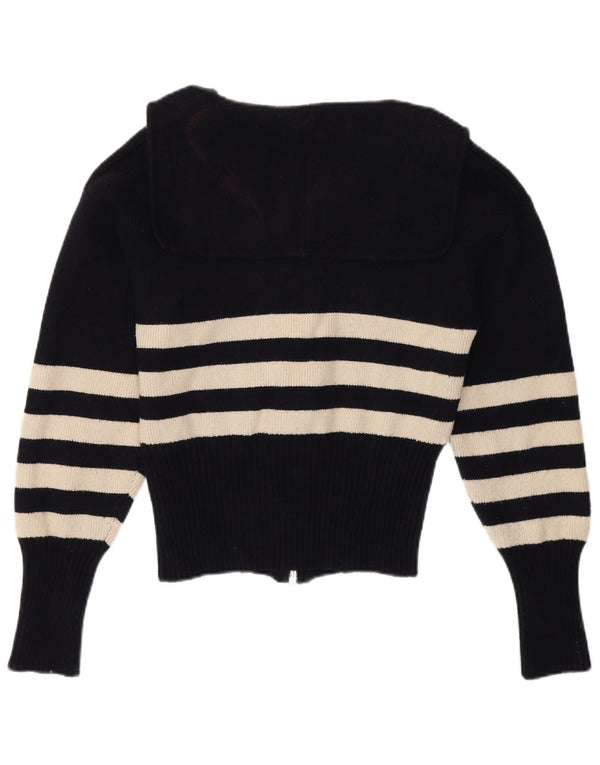 Zara Femme Crop Cardigan Pull Petit Bleu Marine Rayé Viscose