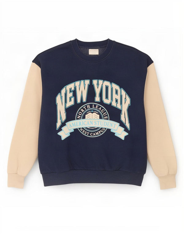 Pull & Bear Sweat-shirt graphique pour femme UK 10 Small Bleu marine