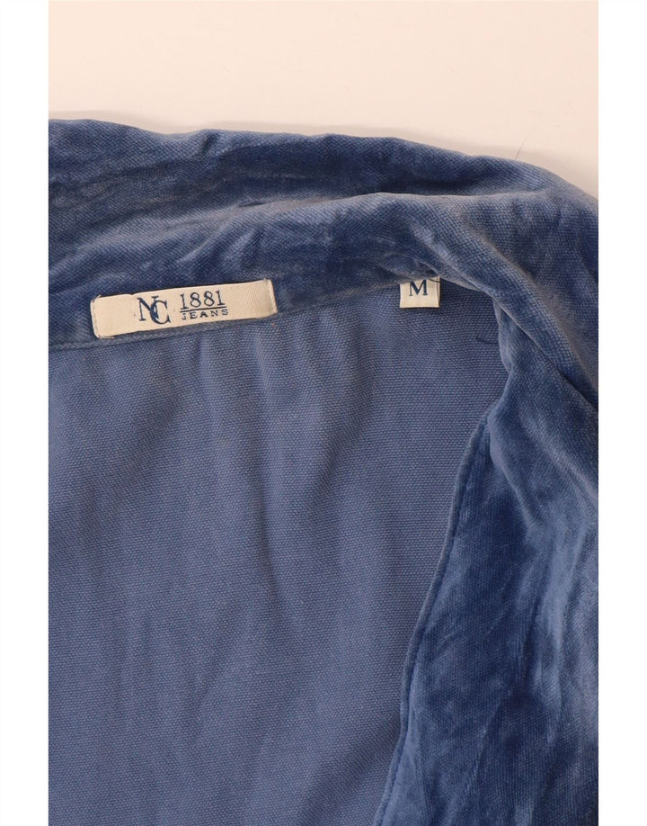 VINTAGE Chemise en velours femme UK 14 Bleu moyen