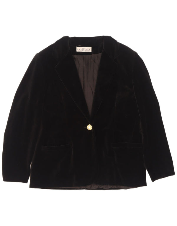 vintage Femme 1 Bouton Velours Blazer Veste IT 50 XL Coton Noir