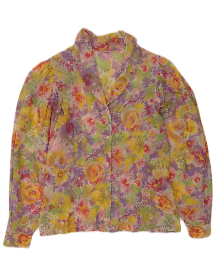 vintage Femme Chemise Blouse UK 14 Moyen Multicolore Floral
