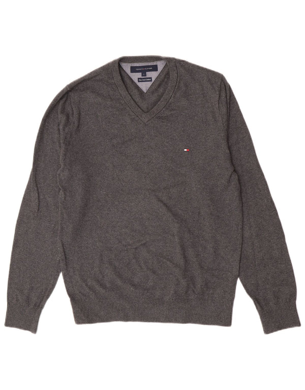 Tommy Hilfiger Pull col V pour homme Petit gris Coton