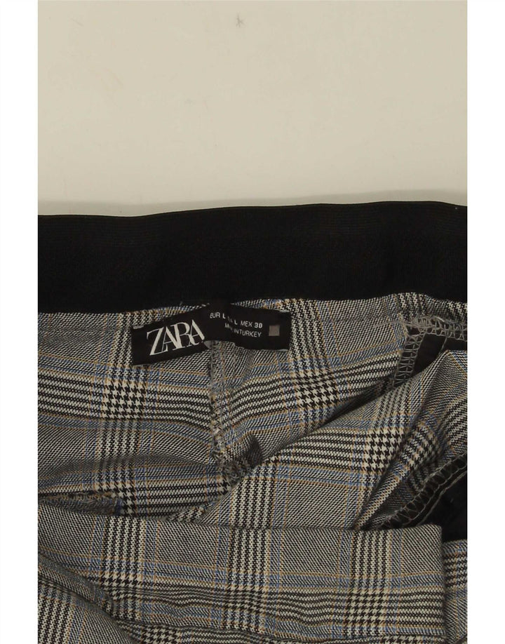 Zara Pantalon court slim pour femme Large W30 L25 Gris à carreaux