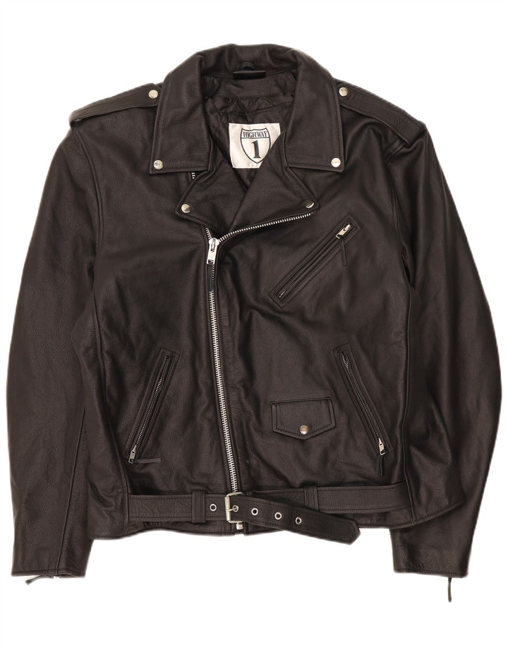 Highway 1 Veste de motard en cuir pour homme UK 52 4XL Cuir noir