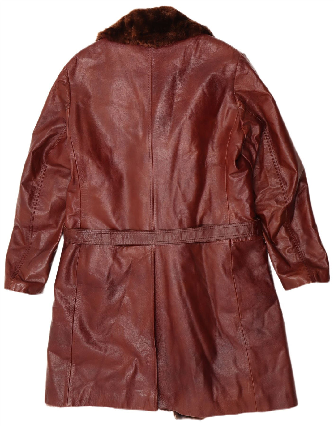 vintage Mens Shearling Leather Coat UK 38 Cuir Brun Moyen