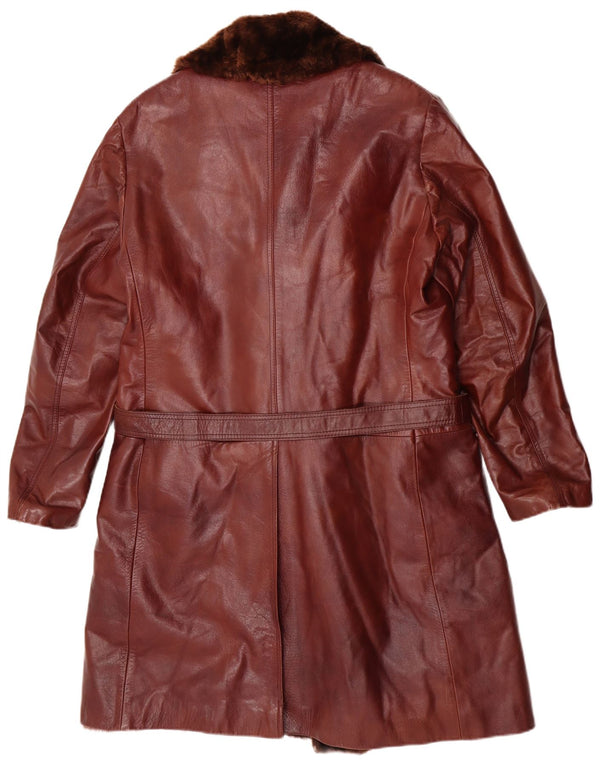 vintage Mens Shearling Leather Coat UK 38 Cuir Brun Moyen