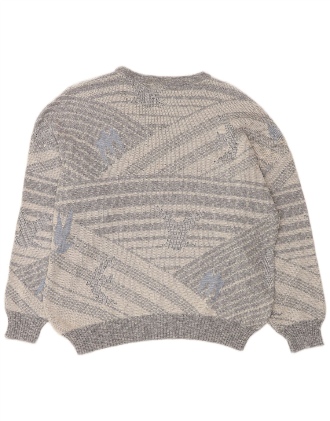 vintage Mens Crew Neck Jumper Sweater IT 50 Moyen Gris Géométrique