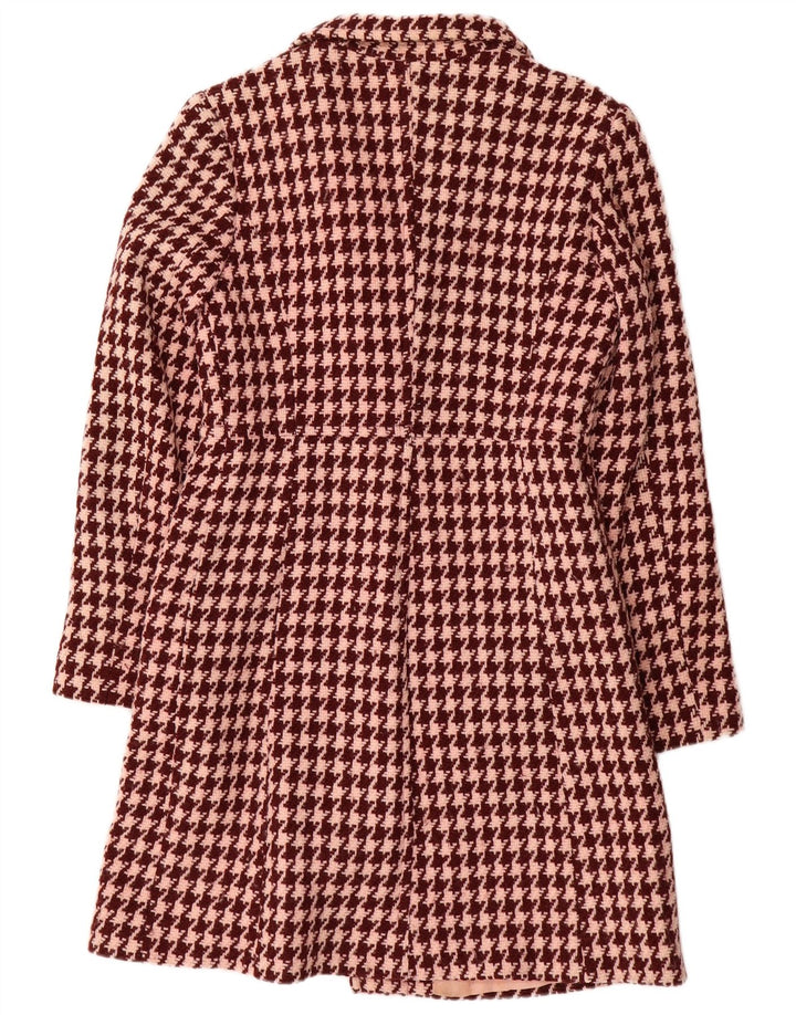 vintage Womens Overcoat UK 10 Petite laine bordeaux pied-de-poule