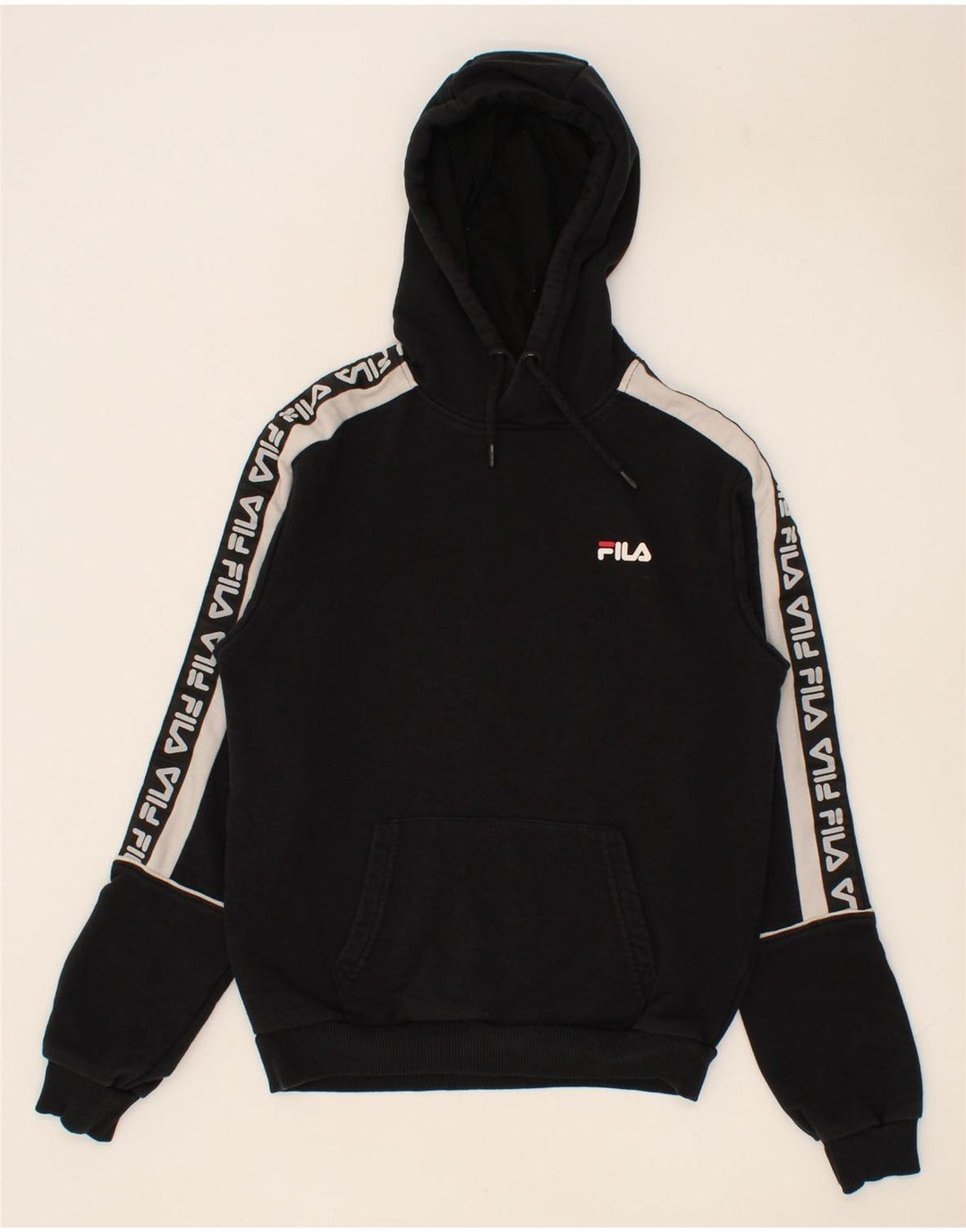 FILA Mens Graphic Hoodie Jumper XS Black Vintage Fila and Second-Hand Fila from Messina Hembry 