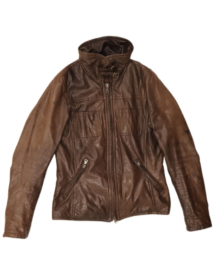 Veste en cuir femme vintage IT 42 Cuir marron moyen