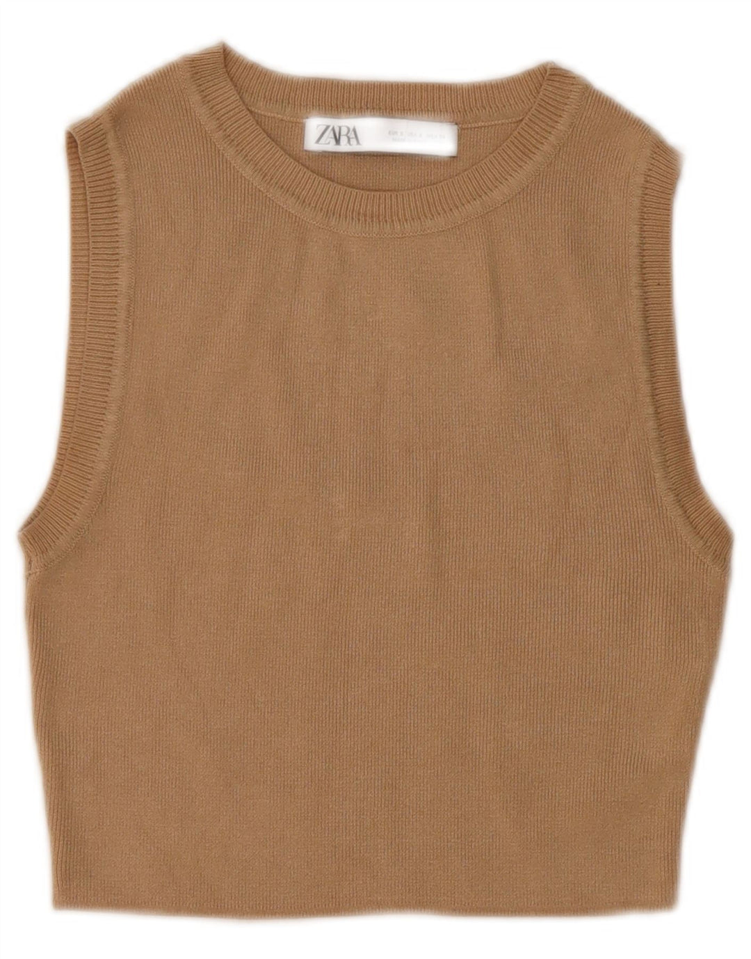 Zara Femme Crop Débardeur UK 8 Small Beige Viscose