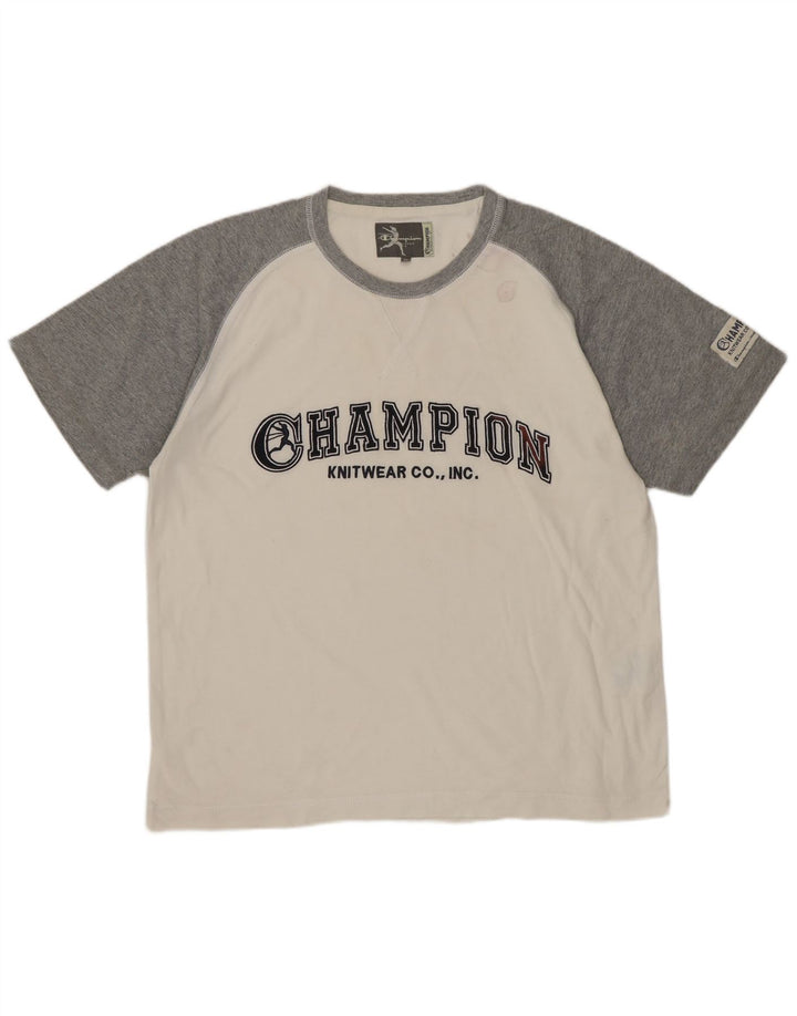 Champion T-Shirt Graphique Femme UK 14 Coton Colorblock Blanc Moyen