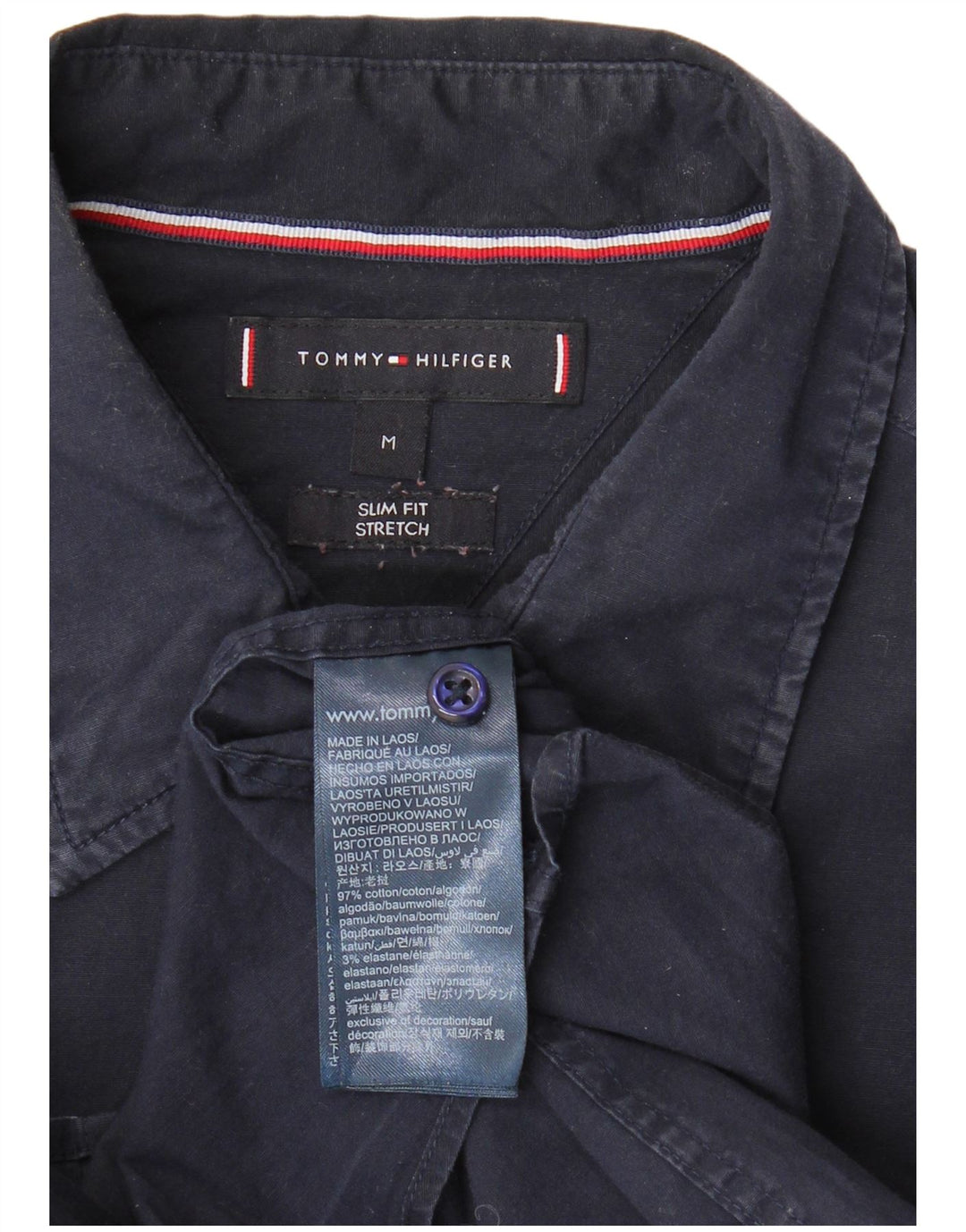 TOMMY HILFIGER Chemise Slim Fit à Manches Courtes Homme Bleu Marine Moyen Coton