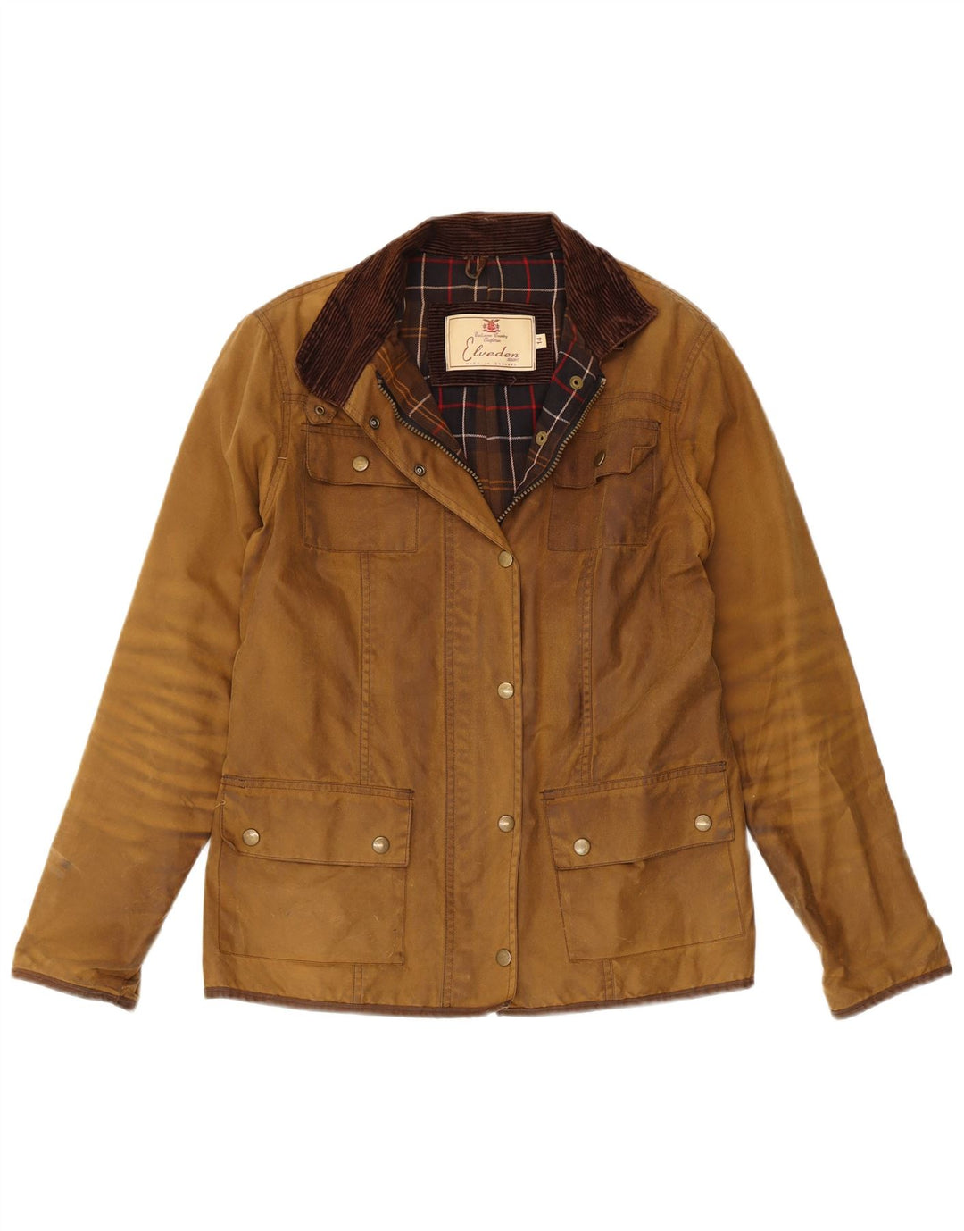 VINTAGE Veste en coton ciré femme UK 14 Grand coton marron