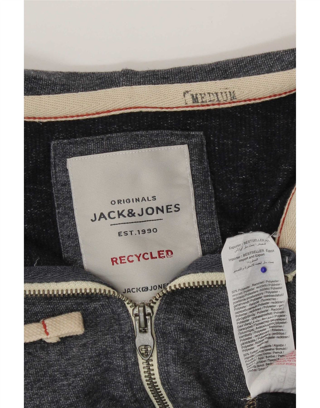 Jack & Jones Pull à Capuche Zippé Homme Gris Moyen Moucheté Polyester