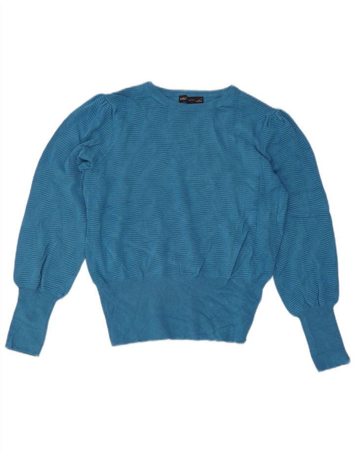 Marks & Spencer Pull à col rond pour femme UK 14 Bleu moyen géométrique