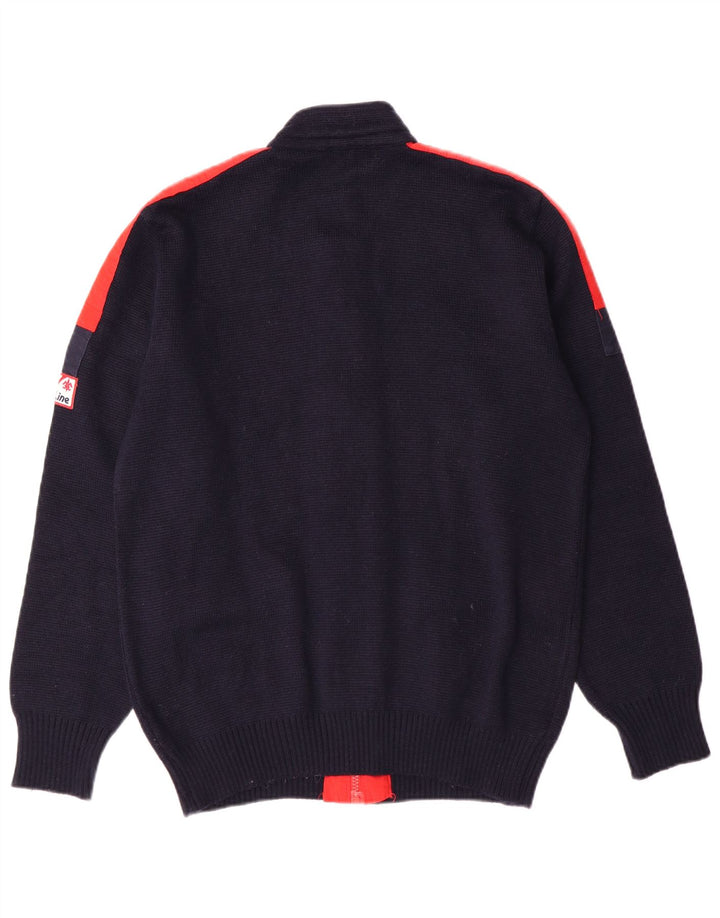 vintage Mens Cardigan Sweater IT 50 Moyen Marine Bleu Colourblock Laine