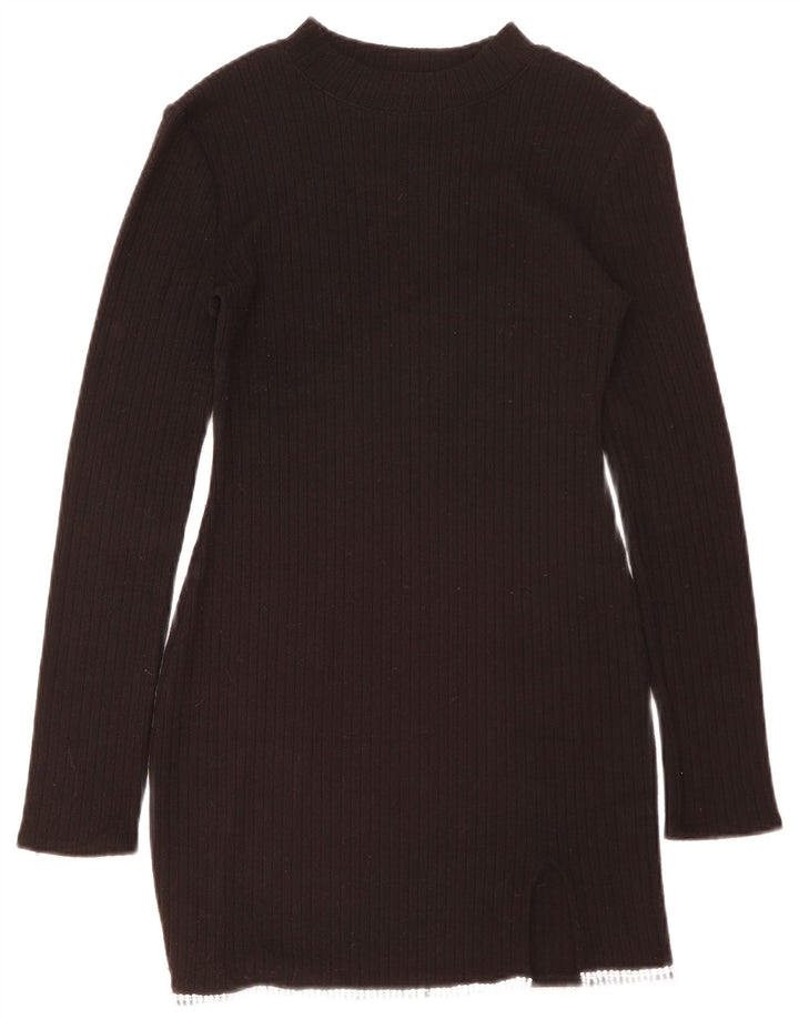 Zara Robe pull à manches longues pour femme UK 12 Medium Noir Polyester