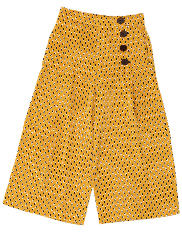 Zara Pantalon Capri Femme XS W24 L21 Jaune Spotté Polyester