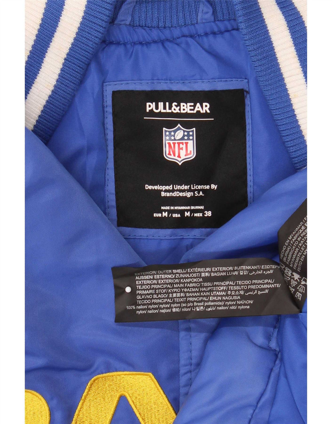 Pull & Bear Veste universitaire Los Angeles Rams pour homme UK 38 Bleu moyen Sports