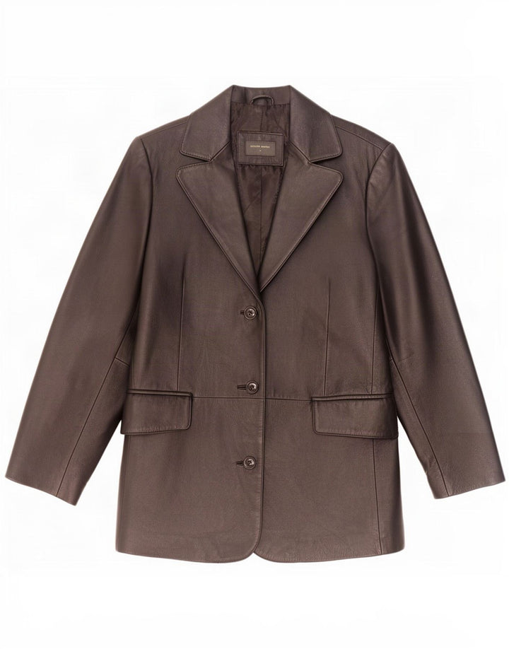 vintage Femme 3 Boutons Veste Blazer En Cuir UK 12 Moyen Noir