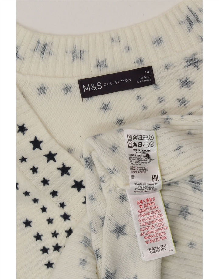 Marks & Spencer Pull col en V pour femme UK 14 Large Blanc