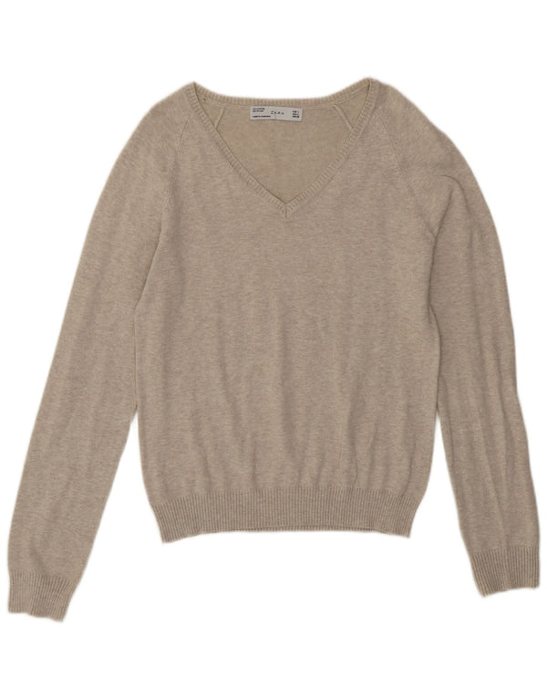 Zara Pull col V pour femme UK 14 Large Beige