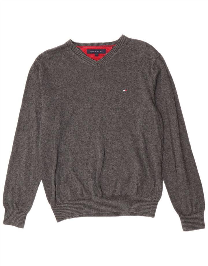 Tommy Hilfiger Pull Col V Homme Gris Moyen Coton