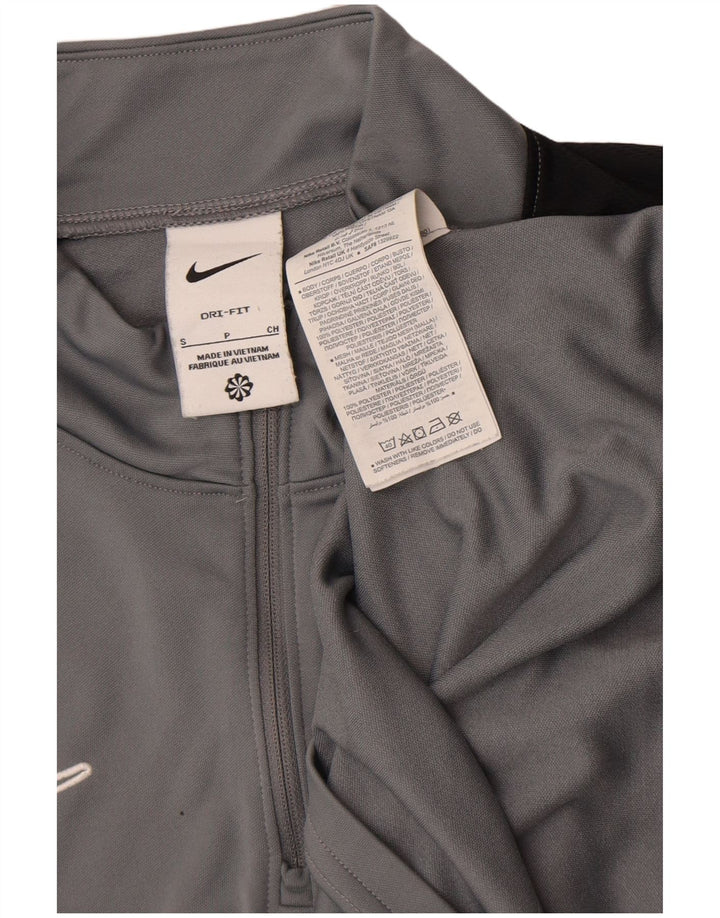 Nike Hommes Dri Fit Zip Neck Top Manches Longues Petit Gris Colorblock Polyester