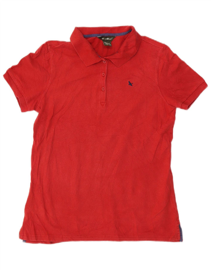 EDDIE BAUER Polo Femme UK 10 Petit Coton Rouge