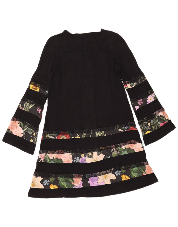 Desigual Robe trapèze à manches longues pour femme UK 10 Petit motif floral noir