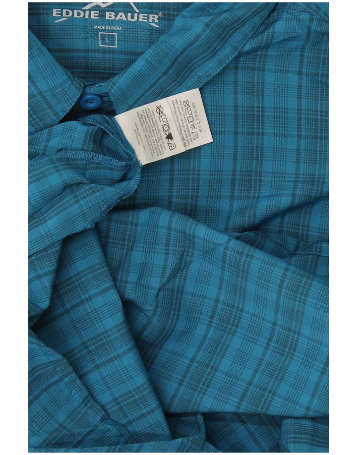 Eddie Bauer Chemise à manches courtes pour homme en polyester à grands carreaux bleus