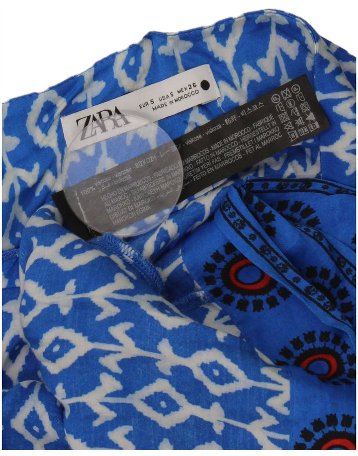 Zara Femme Jupe Portefeuille Petite W26 Bleu Géométrique Viscose