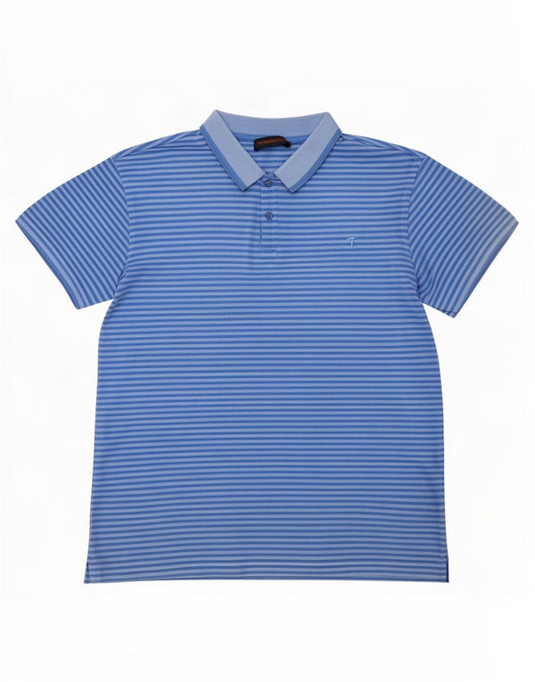 Trussardi Jeans Mens Polo Shirt Large Blue Pinstripe