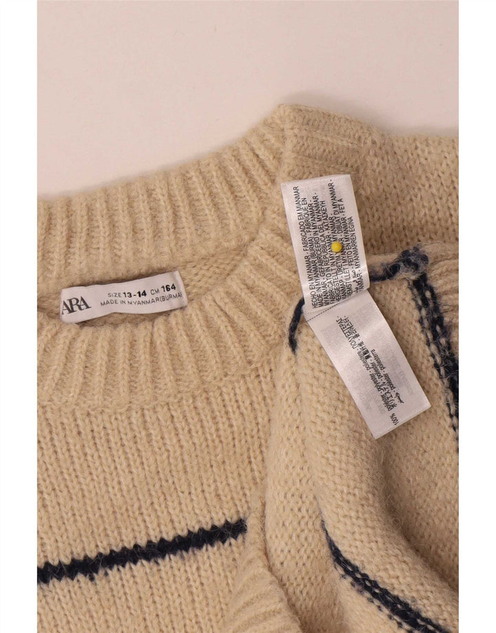Zara Pull ras du cou pour garçon 13-14 ans Beige Rayé Polyester