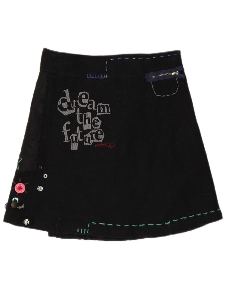Desigual Jupe portefeuille graphique pour femme EU 38 Medium W30 Noir