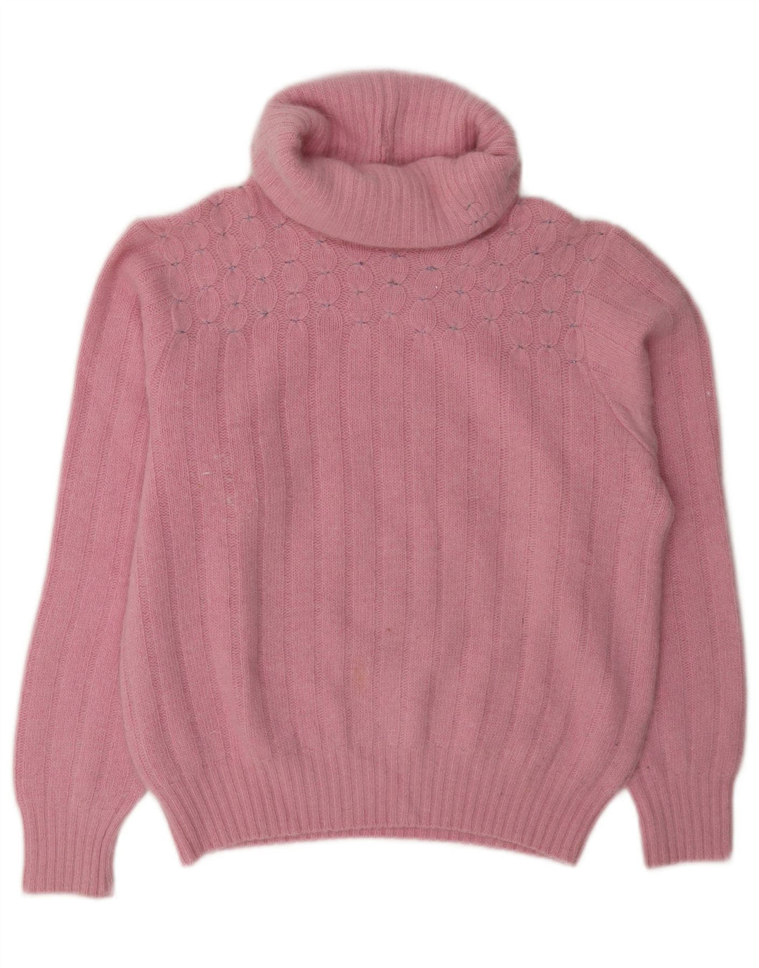 vintage Femmes Roll Neck Jumper Pull UK 14 Rose Moyen