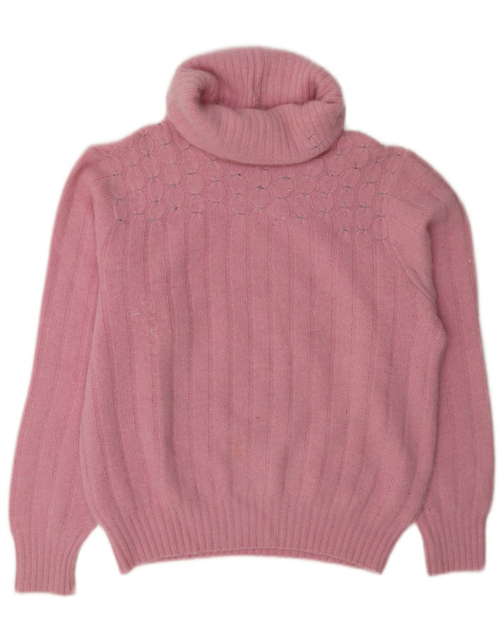 vintage Femmes Roll Neck Jumper Pull UK 14 Rose Moyen