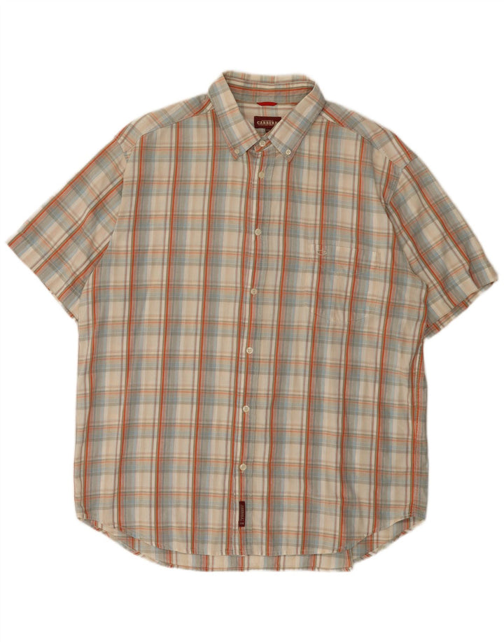 Carrera Chemise à manches courtes pour homme 2XL en coton à carreaux beige